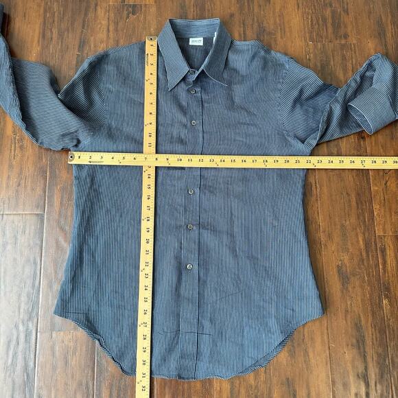 ARMANI COLLEZIONI Shirt Blue Black Pinstriped Button Up Office Preppy - Picture 9 of 10